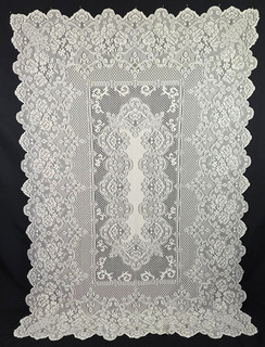 Ivory Floral Lace Tablecloth 84" x 60" Vintage Cottage Core