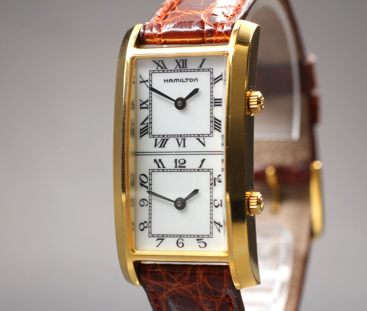 HAMILTON American Traveler 6274 Dual Time Quartz Men's Watch Japan Near MINT