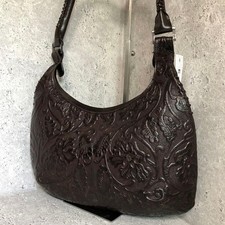 Borsa a tracolla portatile Kenzo in vera pelle intagliata marrone botanica