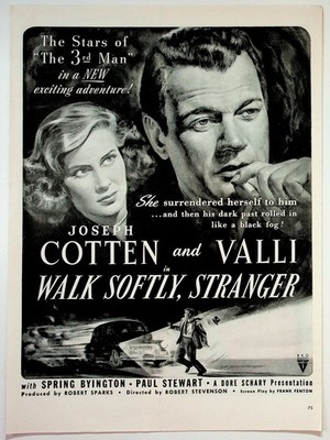 Walk Softly, Stranger 1950 Film Noir Joseph Cotten Valli RKO Movie Ad