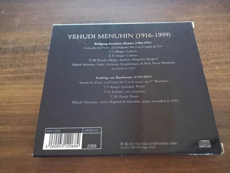 CD - Klassik - Yehudi Menuhin - Mozart & Beethoven - Centurion Classics - Bild 2 von 2