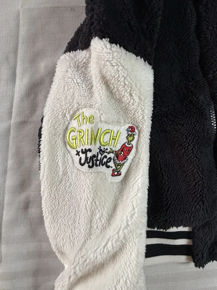 Chaqueta Universitaria Sherpa de Vellón The Grinch X Justice Jóvenes Niñas Talla S 7/8 Nueva con Etiquetas Foto 2 de 4
