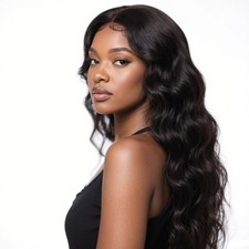 Wig 100 Human Hair - Natural Color Body Wave Transparent Swiss Lace Closure