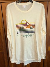 LuLaRoe Sz Large Long Sleeved Hudson ~ Cream Mountain Graphic