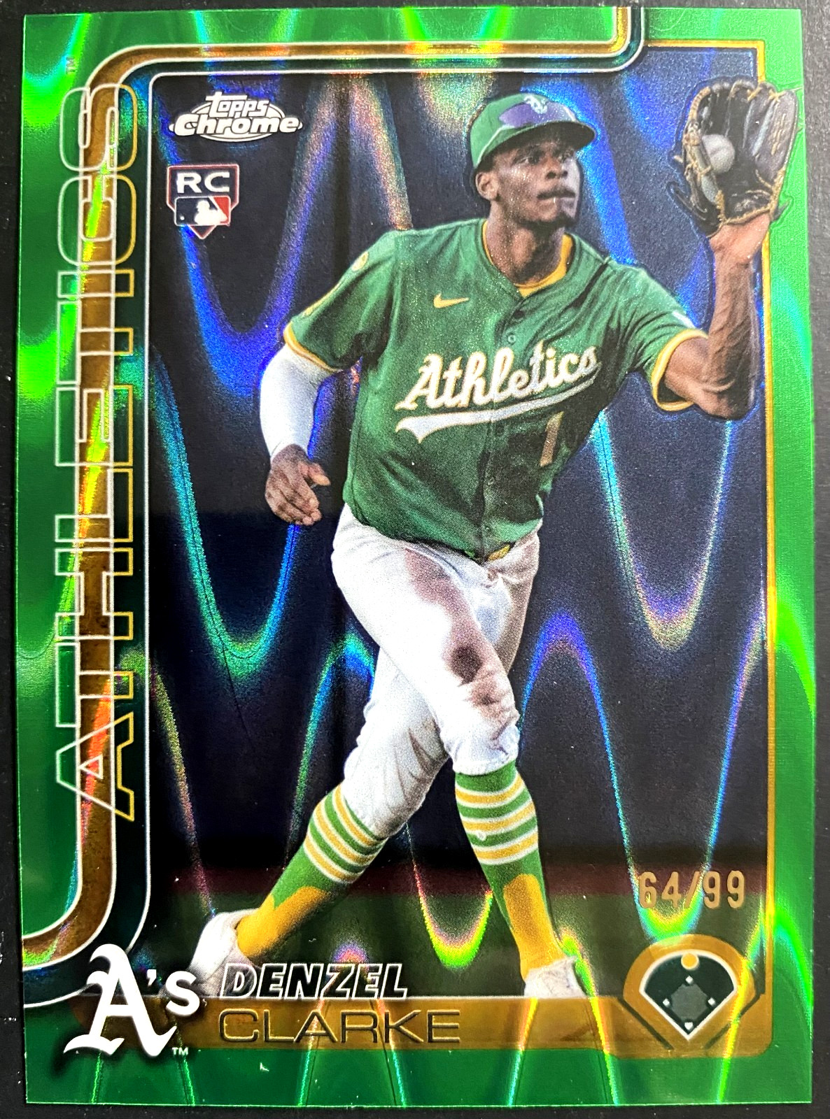 2025 Topps Chrome Update Denzel Clarke #USC15 ROOKIE Green RayWave Refractor /99