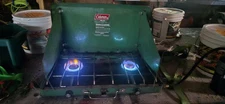 Vintage Coleman Gas 2 Burner Camp Stove Camping Gear Green