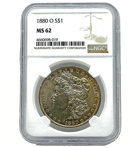 NGC MS62 1880 O  MORGAN SILVER DOLLAR COIN-OLD US COIN
