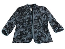 Alex Evenings Cardigan Jacket M Slinky Glitter Paisley Open Front 3/4 Sleeve