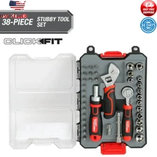 38-Piece Stubby Tool Set Click Fit Case Automotive Home Repair Maintenance Kit