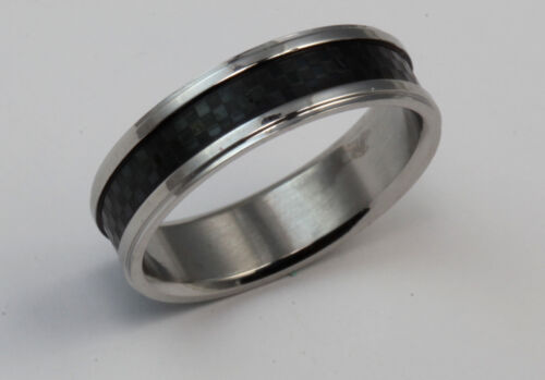 316L Stainless Steel Black Checker Board 6mm Ring Band Size 8 - 10 NEW SS189 - Picture 1 of 2