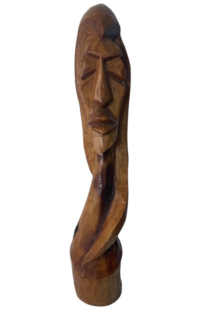 Vintage Hand Carved Wood Half Face  Lady 16” Tall Sculpture Art Figurine