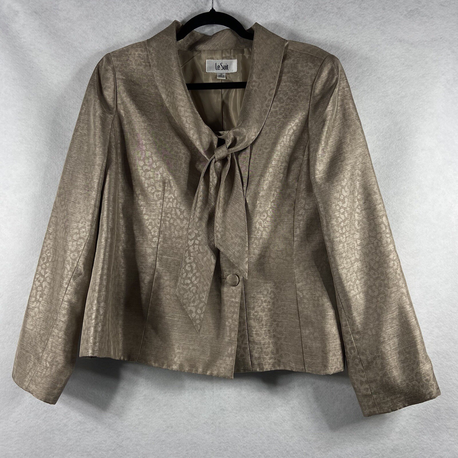 Le Suit 2PC Skirt Suit Women’s 14 Champagne Blazer Button Leopard Prints Shiny