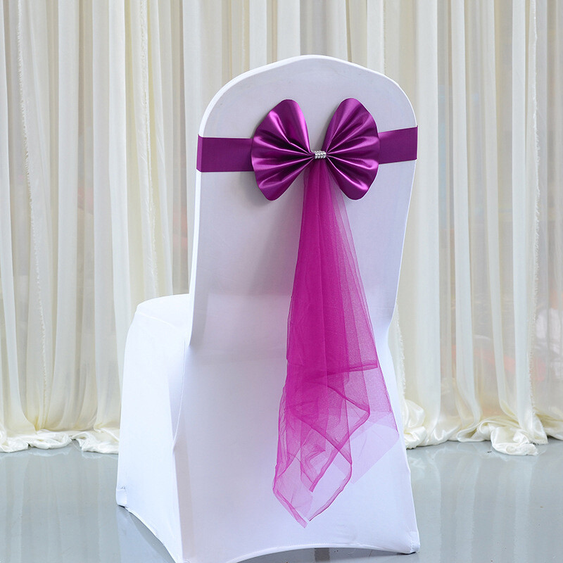 Ready Made Organza Bow Stretch Chair Cover Band Buckle Sashes Wedding