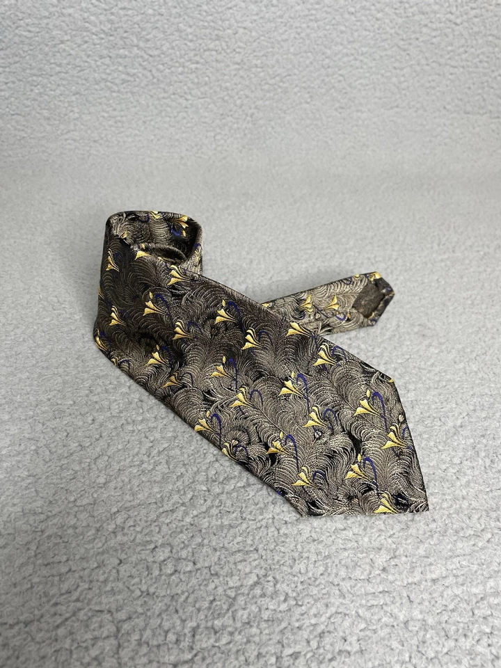 Corbata Robert Talbott Floral Siete Pliegues 6/40 Negro Dorado Jacquard Lujo Foto 2 de 4