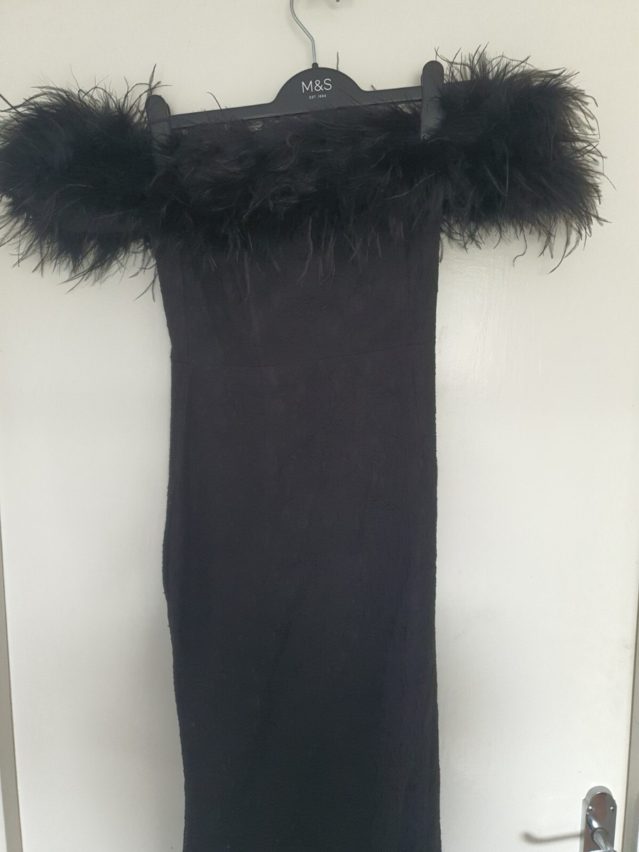 Ladies Uk6 Club L London Lace Bardot Fishtail Maxi Dress Black