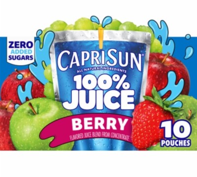  New Capri Sun Berry Zero Sugar Added 100% Juice Concentrate 10 Pouches