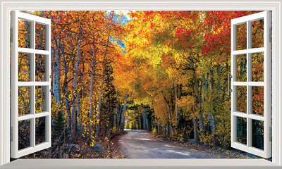 Herbst Baum Straßen Magisches Fenster Selbstklebend Wandaufkleber Druck Aufkleber Poster 3D