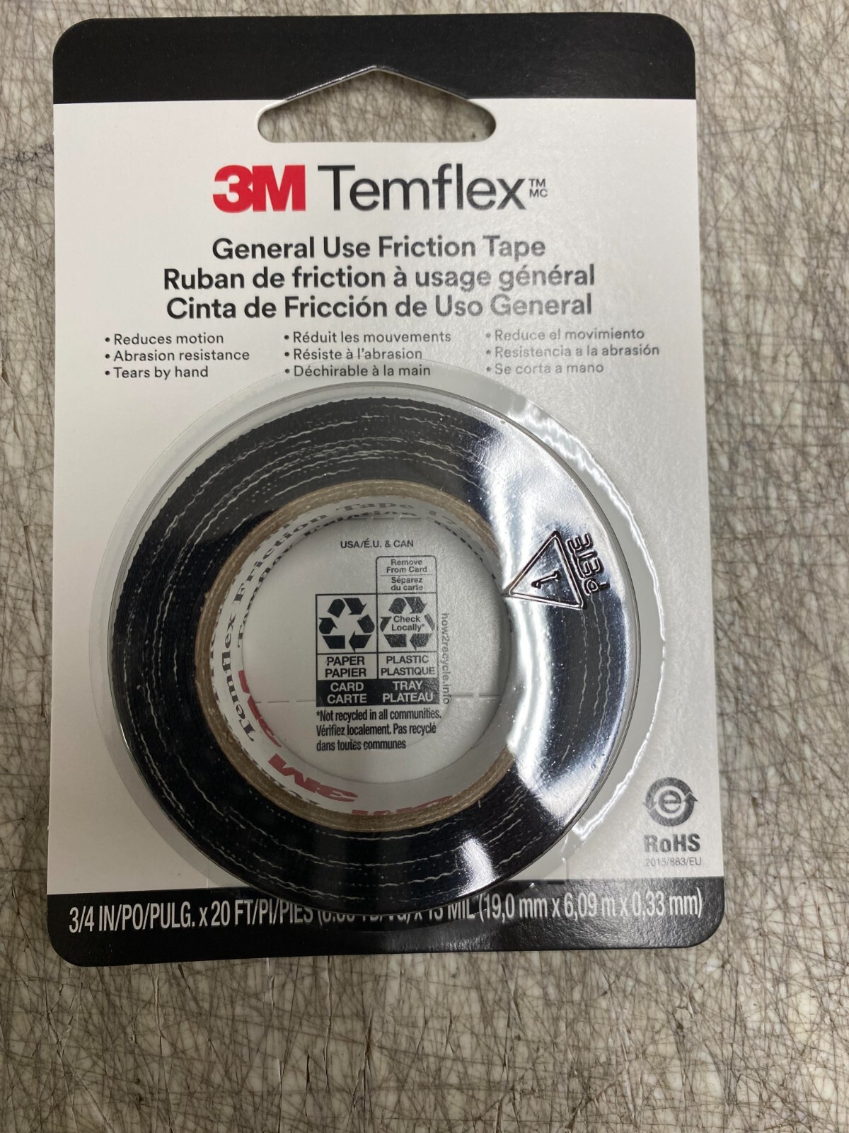 NEW 3M 3407 TEMFLEX BLACK FRICTION TAPE REDUCES MOTION 3/4" X 20 FOOT