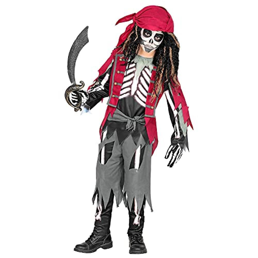 (TG. 128) "PIRATE SKELETON" (shirt with vest and belt, pants, bandana) - (128 cm