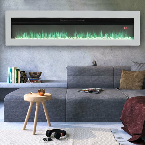 Electric 70" Wall Fireplace LED Inset Into Crystal Fire Freestand/Insert Mounted - Picture 13 of 30