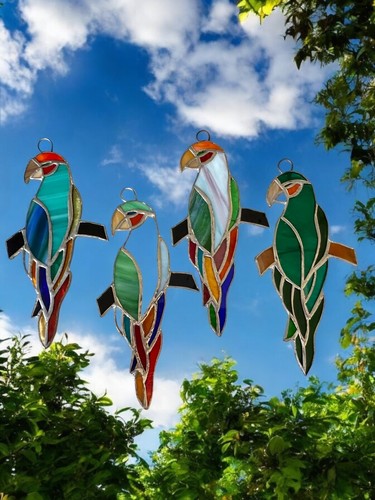 New Stained Glass Suncatcher Window Decor Parrot Tropical Bird