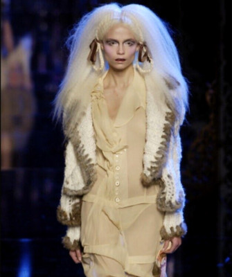 john galliano ニット Vintage JOHN GALLIANO Knit Fur Trimmed Jacket Wool Mohair