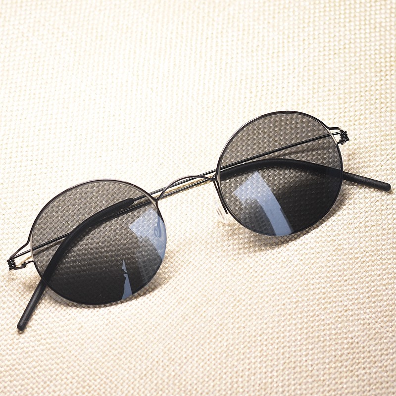 Vintage titanium Round sunglasses John Lennon Glasses men black