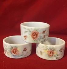 Vintage Hand Painted Porcelain Flowers Napkin Rings 2” Set of 3