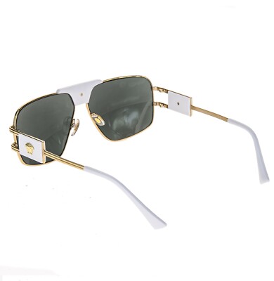 VERSACE Medusa NAVIGATOR Gold Stud White Aviator Unisex Sunglasses