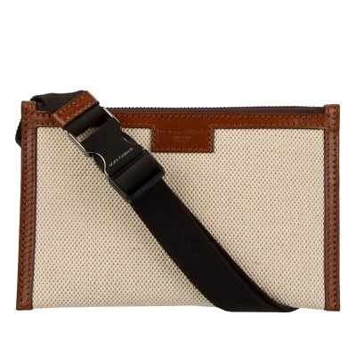 DOLCE & GABBANA Sac En Toile Cuir Crossbody Sac De Taille Clutch Beige Marron - Photo 1/4