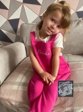 Personalised fleece lined dungarees in pink, blue or black. Various sizes. 