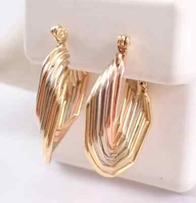 Unique Vintage Twisted Hoops Estate Tri Color Earrings 14K Tri-Tone Gold Plated