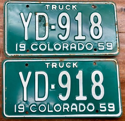 NICE, UNUSED PAIR, 1959 GUNNISON COUNTY, COLORADO ''TRUCK'' LICENSE PLATES, YD 918