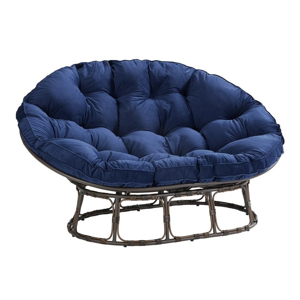 Double Papasan Chair Bench with Cushion Large 2 Person Saucer Seat Loveseat eBay