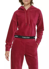 Calvin Klein Performance Womens Logo Elastic Pullover Velour Hoodie, M