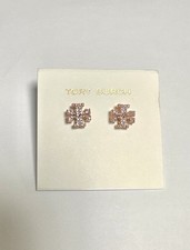 Tory Burch Logo Crystal Stud earrings Rose Gold New Free Shipping