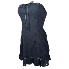 Black Eyelet Strapless Mini Dress 2 Goth Coquette Ribbon Bow Ruffle Whimsigoth