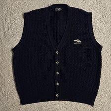 VTG 90s Sweater Vest Carlyle Pebble Beach Golf USA Made Mens L Navy Cable Knit