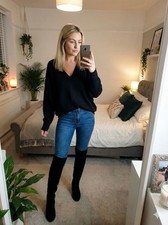 Pre-Loved H&M studio black wool cashmere blend v neck jumper size uk 8/10