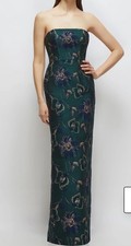 Alfred Sung Jacquard Metallic Strapless Column Gown,sz 0R,evergreen Floral,new