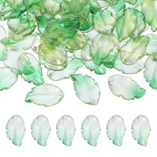 100Pcs Glass Leaf Beads, Cute Crystal Leaf Charms, Clear Green