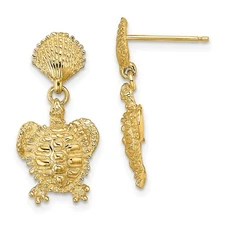 14k Yellow Gold Shell and Turtle Dangle Earrings