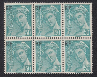 bloc 6 TIMBRES FRANCE 1944 type Mercure n°660 Y&T 50c turquoise neuf - Photo 1/2