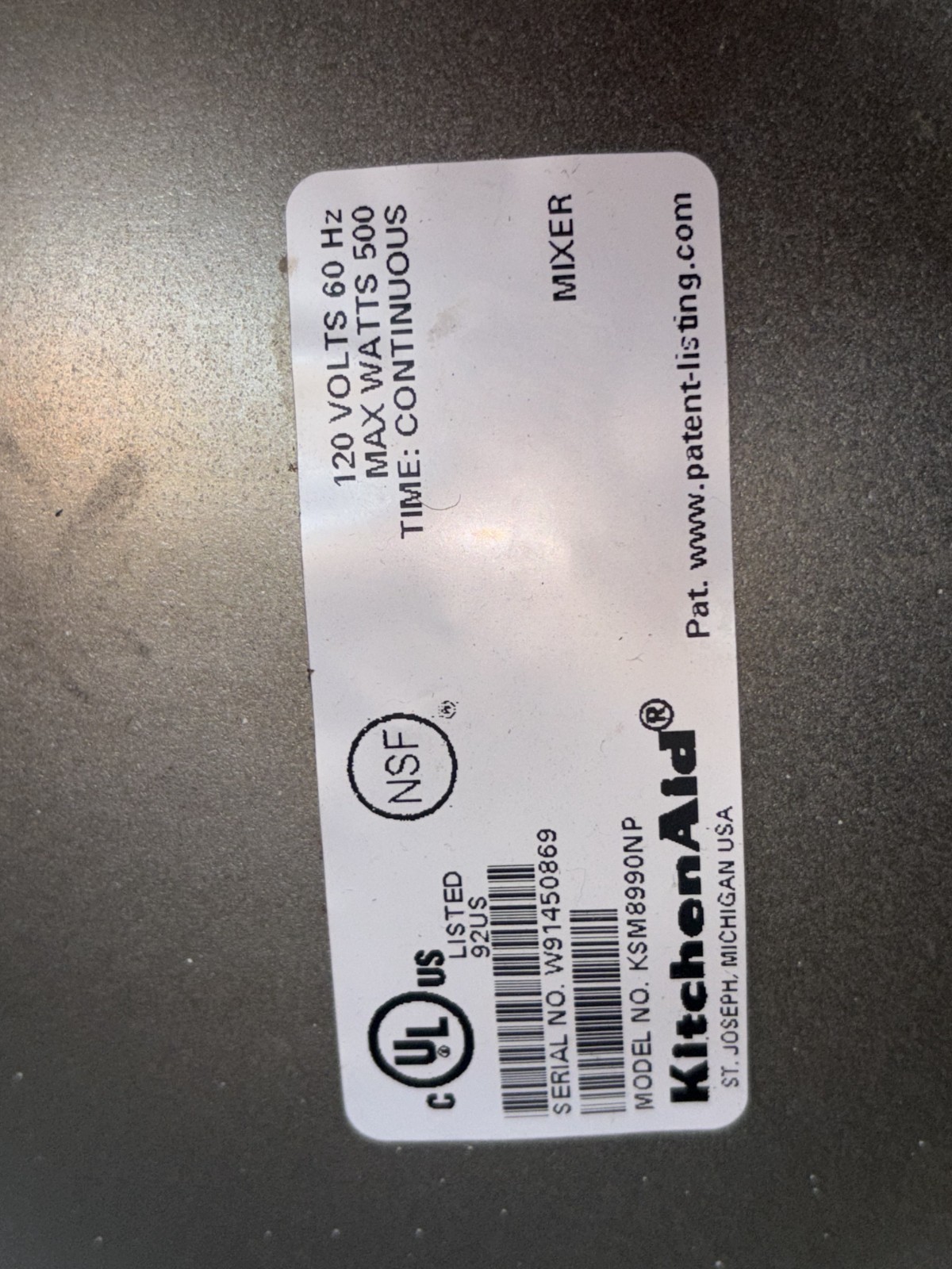 KitchenAid KSM8990NP Commercial 8 Qt Bowl Lift Mixer Gray Works Great