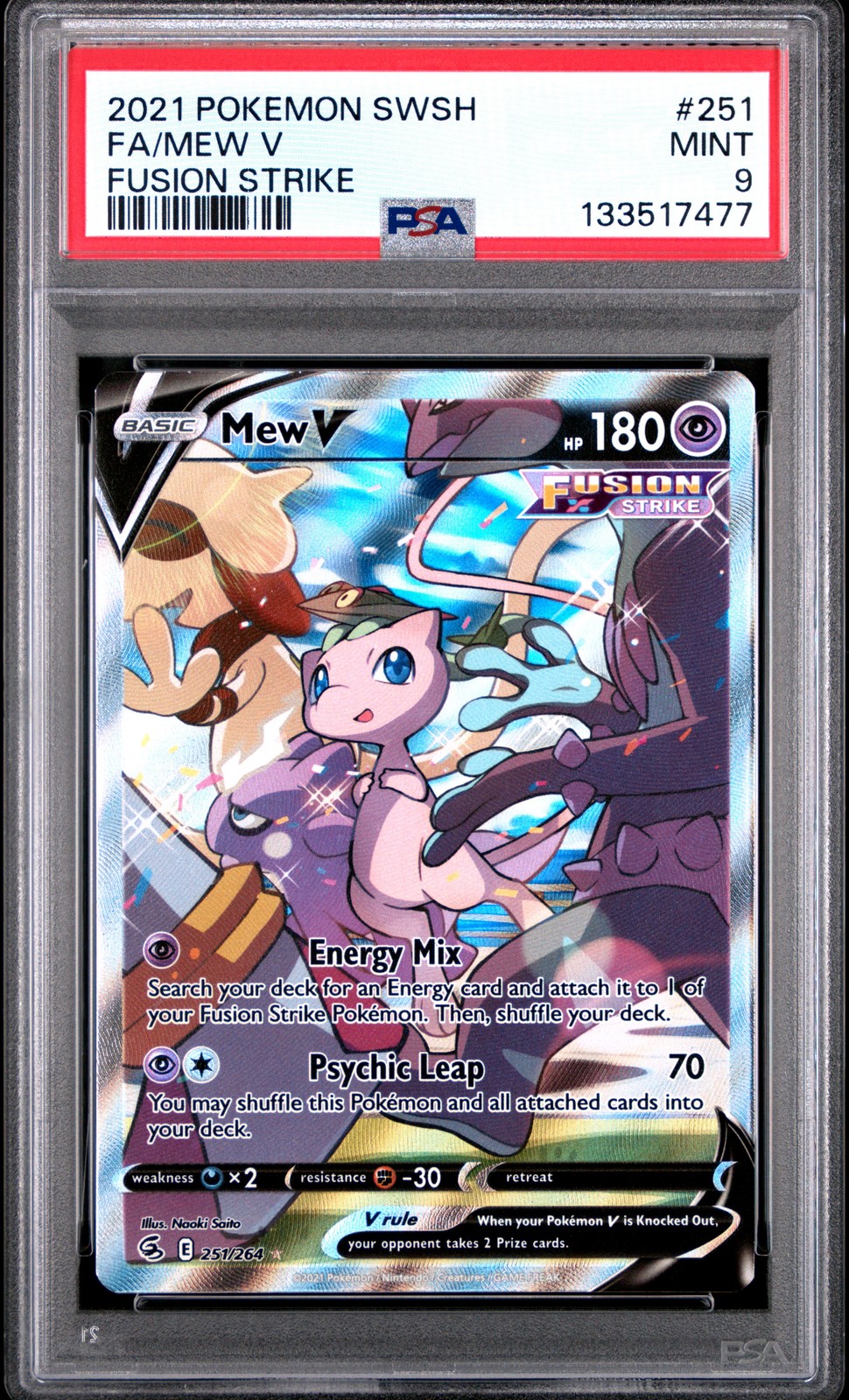 2021 POKEMON SWORD & SHIELD FUSION STRIKE #251 FULL ART/MEW V PSA 9