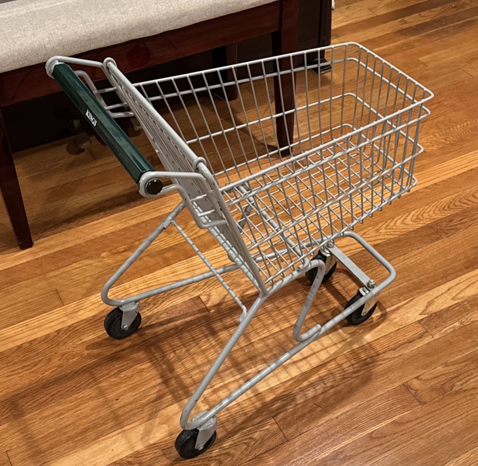 Kids Mini Shopping Cart - Kings Grocery Store Metal Rolling Buggy Baby Doll Toy