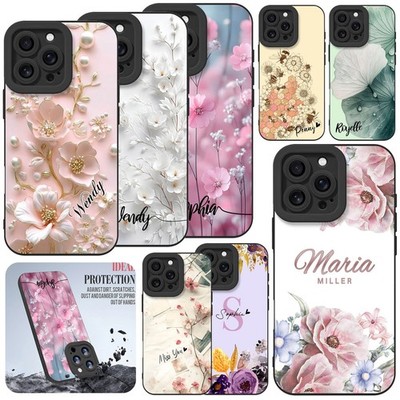 Flower Personalised Phone Case Soft Bcak Cover For iPhone 16 15 14 13 17 Pro Max