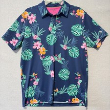 Birdie Bound Polo Shirt Mens Medium Tropical Floral Golf Performance Stretch