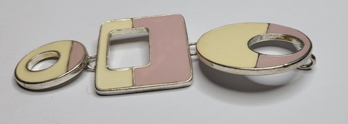 Swinging Sixies Style Pink And Cream Enamelled Silver-tone Statement Pendant 8cm - Picture 5 of 9