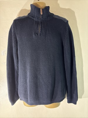 Fat Face Small dunkelblauer dicker Herrenpullover mit Zopfmuster 1/4-Reißverschluss Pulli Sweater